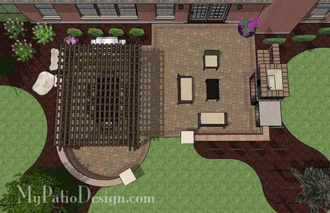 This 660 sf traditional patio design with a seating wall, pergola and fireplace has plenty of extras to make outdoor living fun and convenient. Download design. Paver Patio Installation, Patio Plan, Wall Pergola, Seating Wall, Patio Blocks, Traditional Patio, Patio Installation, Patio Plans, Patio Layout