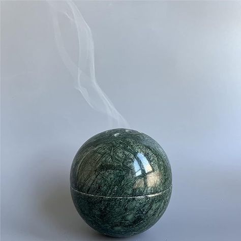 SAIDKOCC 9 Holes Handmade Natural Marble Round Incense Burner Holder for Meditation Decorative Room/Kitchen/Coffee Shop (Indian Green) Decorative Room, Chinese Home, Incense Burner Holder, Decorative Spheres, Travertine Stone, Yoga Room, Incense Holders, Incense Cones, Meditation Room