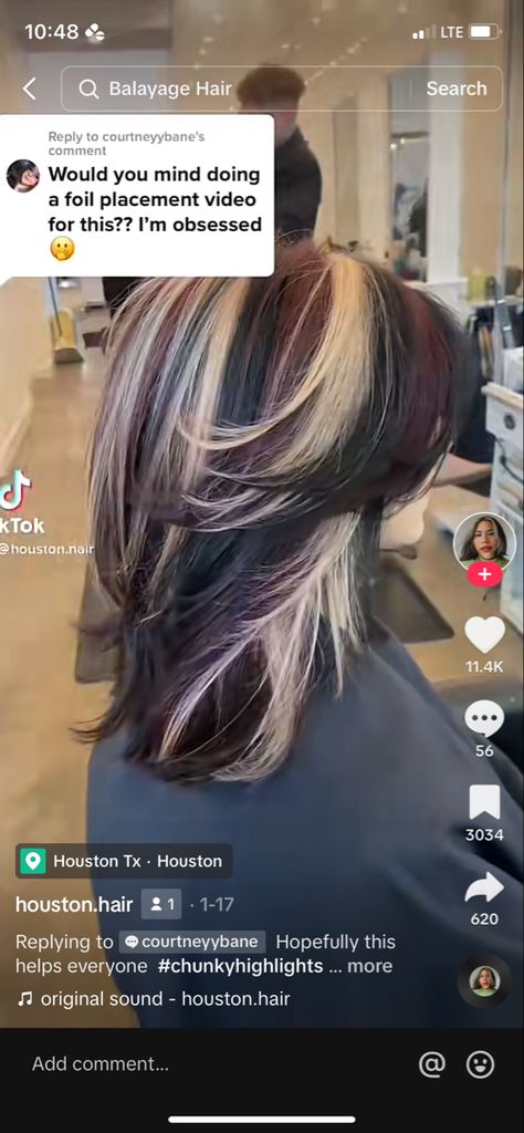 Halo Section Hair Color, Dyed Bangs With Highlights, Ash Brown Peekaboo Highlights, Calico Highlights Hair, Calico Hair Sectioning, Calico Hair Wolf Cut, Blue Hair With Red Tips, Raccoon Stripes Curly Hair, Blue And Blonde Highlights