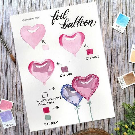 27 Fun Watercolor Painting Tutorials from Sisca Wungu - Beautiful Dawn Designs Step By Step Marker Art, Watercolor Markers Art, Gouache Tutorial Step By Step, Watercolour Balloons, Watercolor Marker Art, Gouache Art For Beginners, Fruit Watercolor, Beautiful Dawn, Fun Watercolor