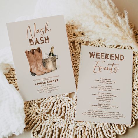 Watercolor Nash Bash Bachelorette Party Invitation Neutral Last Rodeo Bachelorette, My Last Rodeo Bachelorette, Last Rodeo Themed Bachelorette Party, Last How Down Bachelorette Party, Bachelorette Party Ideas Western, Western Bachelorette Theme, Ranch Bachelorette Party, Last Rodeo Bachelorette Party Decor, Western Bachelorette Party Ideas