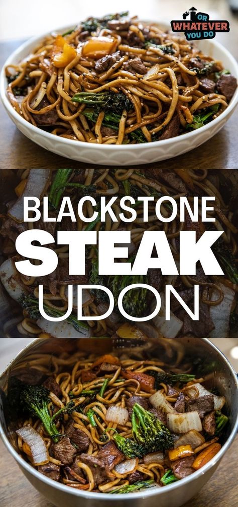 Blackstone Steak Udon Dinner Recipes Griddle, Noodles On Blackstone Grill, Chinese On Blackstone, Steak Blackstone Recipes, Stir Fry On The Blackstone, Asian Blackstone Recipes, Blackstone Chinese Recipes, Blackstone Grill Recipes Steak, Flat Steak Recipes Dinners