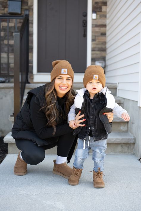 Shop Carhartt Men's Knit Cuffed Beanie and other curated products on LTK, the easiest way to shop everything from your favorite creators. 12 Month Old Winter Outfits, Toddler Boy Autumn Outfits, Winter Outfits Toddler Boy, Toddler Uggs Outfit, Kids Uggs Outfits, Winter Baby Boy Outfits, Toddler Boy Ugg Boots Outfit, Boy Uggs Outfit, Toddler Boy Fall Fashion