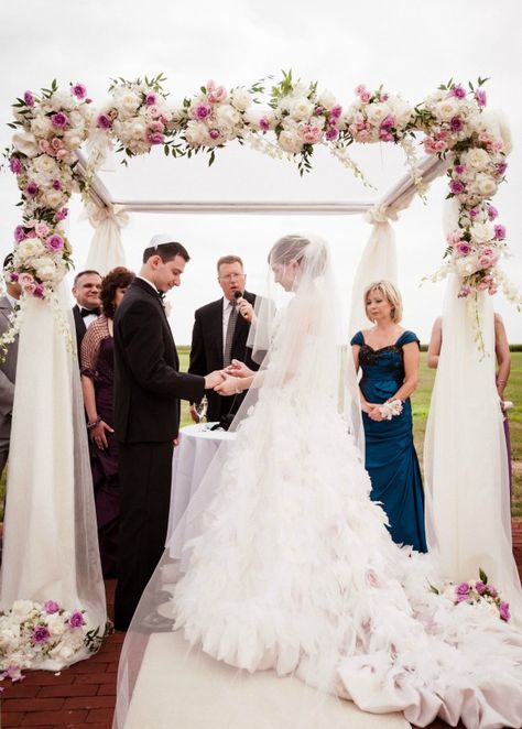 Soft, Romantic Jewish Wedding Chuppah with Cascading Flowers - mazelmoments.com Jewish Wedding Chuppah, Chuppah Flowers, Wedding Chuppah, Indoor Wedding Ceremonies, Wedding Canopy, Wedding Arch Flowers, Boda Mexicana, Long Island Wedding, Jewish Wedding