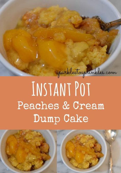 This Instant Pot Peaches & Cream Dump Cake may be my new favorite dessert. It is better than a big old country peach pie. Scoop it over vanilla ice cream and you may have died and gone to heaven. Pressure Cooker Desserts, Pineapple Angel Food, Peach Dump Cake, Pot Cakes, Best Instant Pot Recipe, Peach Pie, Favorite Dessert, Easy Instant Pot Recipes, Instant Pot Dinner Recipes