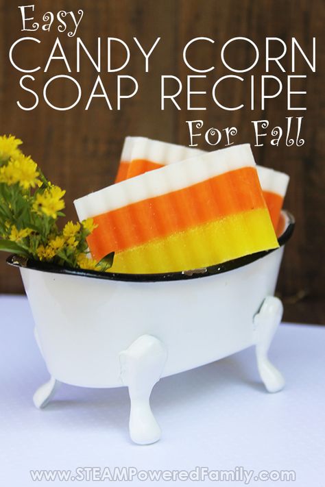 Candy Corn Soap, Fall Soaps Melt And Pour, Halloween Melt And Pour Soap Ideas, Fall Melt And Pour Soap Ideas, Halloween Soap Ideas, Fall Soap Ideas, Homemade Bath Scrub, Easy Soap Making, Homestead Gifts