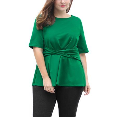 Unique Bargains Women's Plus Size Knot Front Short Sleeves Peplum Top Blouse Shirt, Size: 2XL, Green Short Sleeve Peplum Top, Plus Size Summer Casual, Plus Size Peplum, Peplum Tops, Casual Summer Tops, Plus Size Summer, Plus Size Shorts, Model Body, Body Size