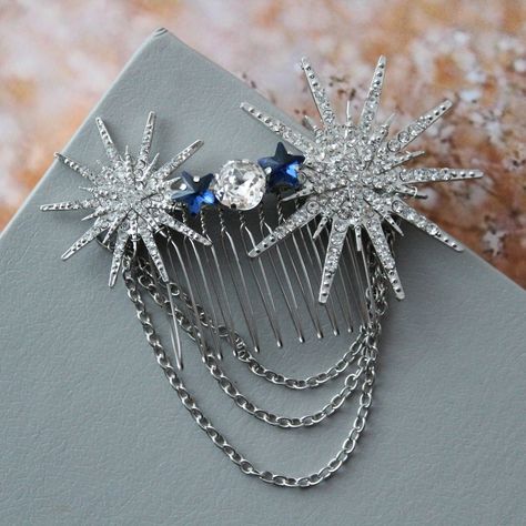 PHOEBE //Sapphire  Blue celestial hair comb bridal hair comb star hair pin wedding headpiece galaxy  wedding hair accessories for brides Hair Accessories For Brides, Celestial Hair, Dark Blue Wedding, Galaxy Wedding, Prom Hair Accessories, Hair Accessories Vintage, Hair Comb Bridal, Celestial Wedding, Star Hair