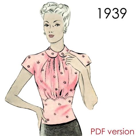 1930s PDF Patterns - Vintage Pattern Shop PDF and Paper patterns for sale Vintage Blouse Pattern, Vintage Vogue Sewing Patterns, Blouses Vintage, Retro Sewing Patterns, Paper Patterns, Baby Sewing Patterns, Dress Making Patterns, Handmade Wardrobe, Summer Blouse