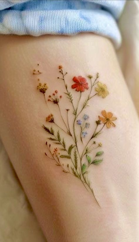 Nasturtium Flower Tattoo, Lavender And Chamomile Tattoo, Dainty Daisy Tattoo, Wrist Flower Tattoo, Flower Fine Line Tattoo, Wild Flower Tattoos, Flower Tattoo Forearm, Fine Line Daisy Tattoo, Fineline Floral Tattoo