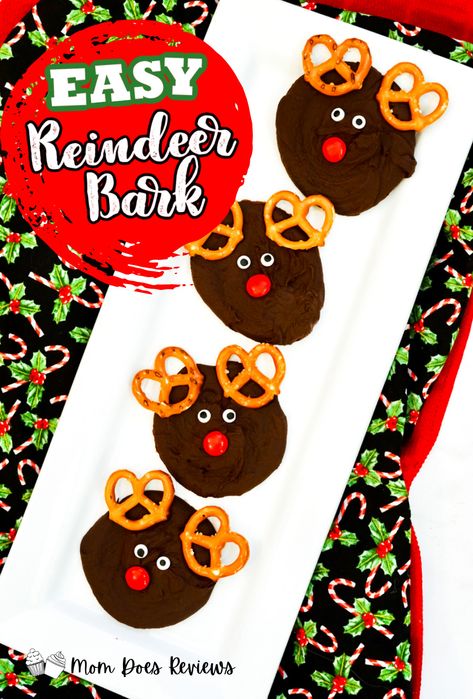 How to Make Chocolate Reindeer Bark - Mom Does Reviews Reindeer Bark, Chocolate Reindeer, Candy Alternatives, Snack For Kids, Reindeer Head, Bark Recipe, Simple Food, Edible Glitter, Sweet Escape