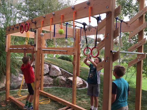 Kids Ninja Warrior Course Backyards, Backyard Ninja Warrior Course For Kids, Ninja Course Backyard, Backyard Gymnastics, Ninja Warrior Backyard, Backyard Ninja Course, Gazebos Ideas, Salmon Ladder, Kids Ninja Warrior