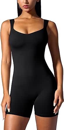 Vilanva Womens Workout Jumpsuits Unitard One Piece Bodysuits Shorts Rompers Sleeveless Unitard With Built-in Bra For Workout, Black Unitard With Built-in Bra For Workout, Fitted Unitard With Built-in Bra For Sports, Black Compressive Unitard For Yoga, Fitted Sleeveless Unitard With Built-in Bra, Black Romper Shorts, Fitted Jumpsuit, Kids Luggage, Black Romper