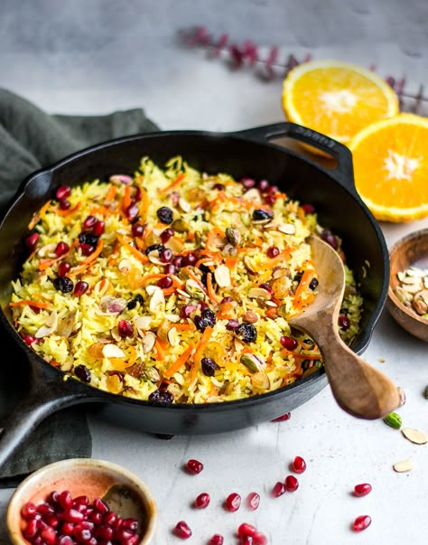 Jewel Rice Persian, Jewelled Rice Persian, Jeweled Persian Rice Pilaf, Jeweled Rice Recipe, Jeweled Rice Persian, Iranian Rice Persian Recipes, Middle Eastern Rice Recipes, Food Recipes Rice, Jewelled Rice