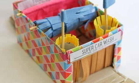 Have your kids got a car yard's worth of toy cars at home? Now you can DIY a snazzy car wash for their cars made from recycled materials and fabric scraps. Diy Car Wash, Car Yard, Car Fabric, Car Wheels Diy, Wheel Craft, Toy Animals, Cleaning Car Interior, Cool Car, Diy Kids Toys