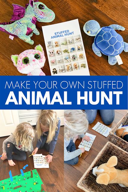 Toddler Approved!: Make a Stuffed Animal Hunt for Kids Stuffed Animal Play Ideas, Preschool Stuffed Animal Day Activities, Stuffed Animal Activities, Animal Scavenger Hunt, Make A Stuffed Animal, Mummy Birthday, Kids Hunting, How To Make Letters, Animal Themes