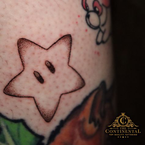 Mario star, stick and poke star, mario handpoked, stick and poke, handpoke, stick and poke mario, mario tattoo design, star tattoo Super Mario Star Tattoo, Star Stick And Poke, Mario Star Tattoo, Super Mario Tattoo, Mario Tattoo, Mario Star, Super Mario Galaxy, Power Star, Star Tattoo