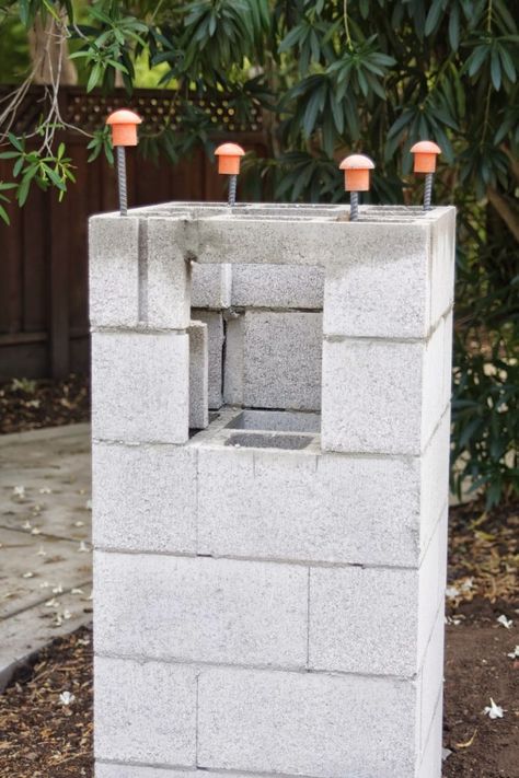 Outdoor Update: Pillars Are Up!…and More Details - Simply Organized Stucco Mailbox Ideas, Mailbox Column, Cement Mailbox Ideas, Cinder Block Mailbox Ideas, Stone Mailbox, Wooden Fence Posts, Fence Stain, Small Fence, Rustic Fence