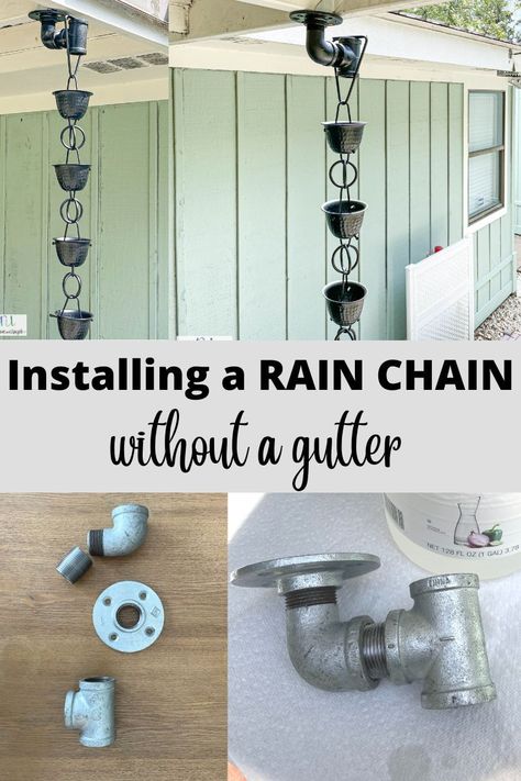 Drain Chain Downspout Ideas, Glass Rain Chain Ideas, Rain Chain With Clay Pots, Diy Rain Barrel Without Gutters, Chain Gutter Downspout, Rain Chain Without Gutters, Diy Rain Chain Dollar Stores, Rain Chain Basin, Rain Chain Water Collection