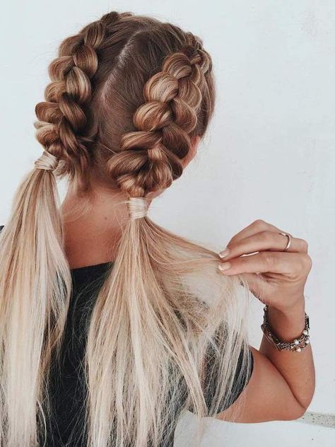 ombre-hair-brown-blonde-braid-styles-for-girls-two-braids-ponytails Natural Braided Hairstyles, Long Bobs, Fishtail Braid Hairstyles, Fishtail Braids, Hair Dyes, Cute Braided Hairstyles, Fishtail Braid, Cool Braid Hairstyles, Short Hair Tutorial