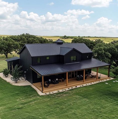 Shouse Barndominium, Office View, Black Barndominium, Barn House Design, Cozy Cabins, Barn Style House Plans, Dream Life House, Modern Barn House, House Property