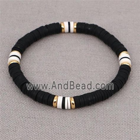 Clay Bead Bracelet Boy, Man Clay Bead Bracelet, Black Clay Bracelet Ideas, Mens Clay Bracelet, Polymer Clay Men's Jewelry, Male Clay Bead Bracelet, Men’s Clay Bead Bracelet Ideas, Guys Beaded Bracelet, Men’s Beaded Bracelets Diy