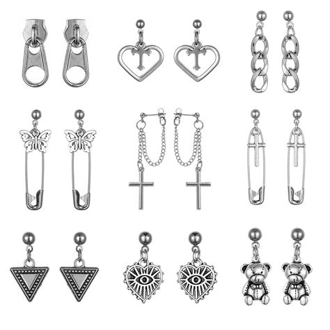 Emo Harajuku, Trendy Silver Jewelry, Rock Earrings, Grunge Earrings, Y2k Earrings, Girls Y2k, Grunge Accessories, Y2k Accessories, Funky Earrings