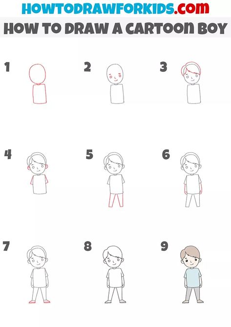 How To Draw Kids Character Design, How To Draw Yourself As A Cartoon, How To Draw A Cartoon Person, Comic Strip Ideas, How To Draw Boy, Easy Steps To Draw, Elementary Drawing, Steps To Draw