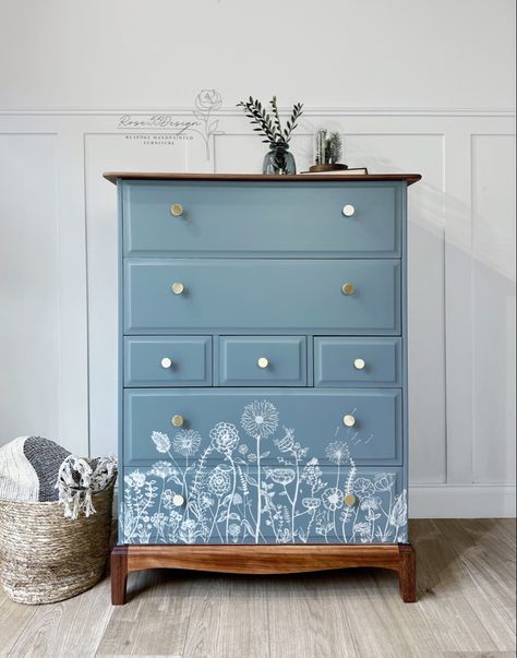 Richmond House, Jordan Rose, Stag Furniture, Tallboy Chest Of Drawers, Flip Ideas, Paint Blue, Blue Pine, Furniture Flip, Painting Furniture