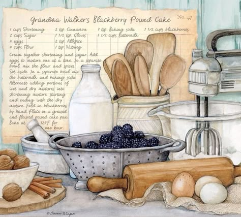 Vintage Kitchen Illustration, Baking Portfolio, Baking Drawing, Stary Papier, Cooking Illustration, Homemade Recipe Books, Recipe Book Design, رسم كاريكاتير, Kitchen Drawing