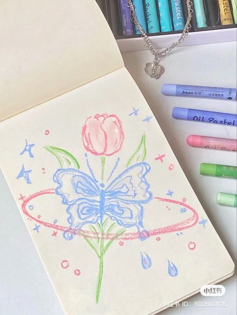 Painting Ideas Trendy, Season Painting, Oil Painting Ideas, Flower Tulip, Seni Dan Kraf, Oil Pastel Art, Oil Pastel Drawings, Sketchbook Art Journal, Crayon Art