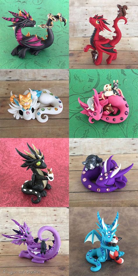 Dragon Pets Sale August 14 by DragonsAndBeasties Dragon Pet, Polymer Clay Kunst, Polymer Clay Dragon, Dragon Crafts, Pet Dragon, Clay Dragon, Polymer Clay Figures, Dragon Figurines, Polymer Clay Animals