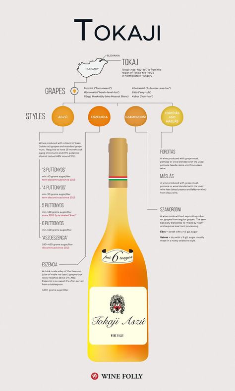 Tokaji Wine, Wine Infographic, Wine Facts, Wine Folly, Wine Map, Sweet White Wine, Wine Knowledge, Wine Education, Wine Guide