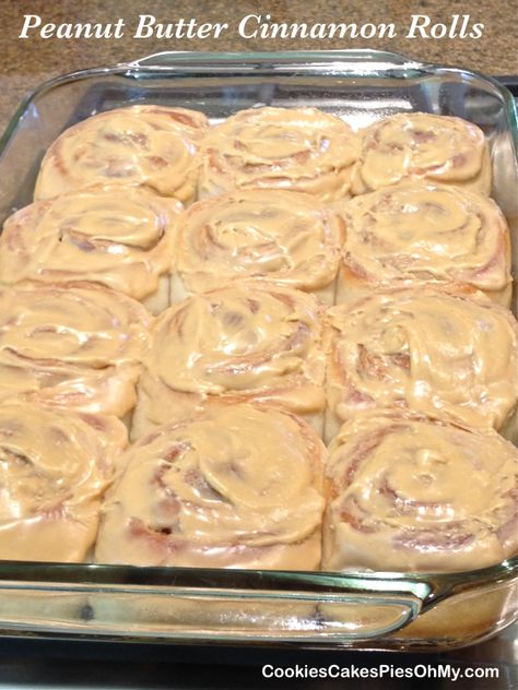 Peanut Butter Cinnamon Rolls, Butter Cinnamon Rolls, Cinnamon Roll Frosting, Cinnamon Roll Icing, Peanut Butter Icing, Sweet Roll Recipe, Cookie Cake Pie, Butter Cinnamon, Cinnamon Roll Dough