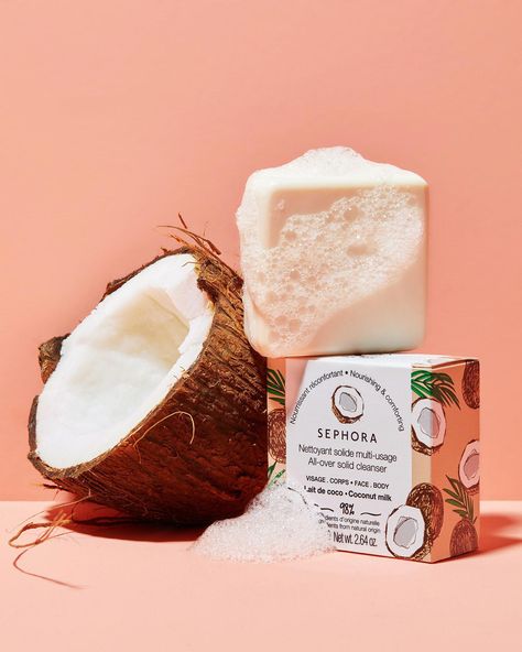 Coconut Product Photography, Soap Product Photography, Coconut Photography, Body Cream Photography, Soap Photography, Sephora Skincare, Natural Face Care, Creative Advertising Photography, Coconut Milk Soap