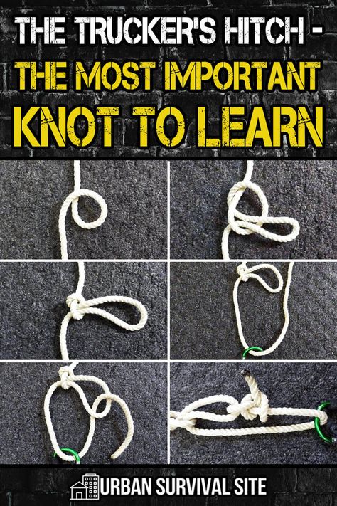 It’s called the trucker’s hitch knot because it's still used by truckers around the world to tie down loads on their trucks and trailers. Truckers Knot, Fishing Line Knots, Scout Knots, Hitch Knot, Camping Knots, Strong Knots, Half Hitch Knot, Best Knots, Survival Knots