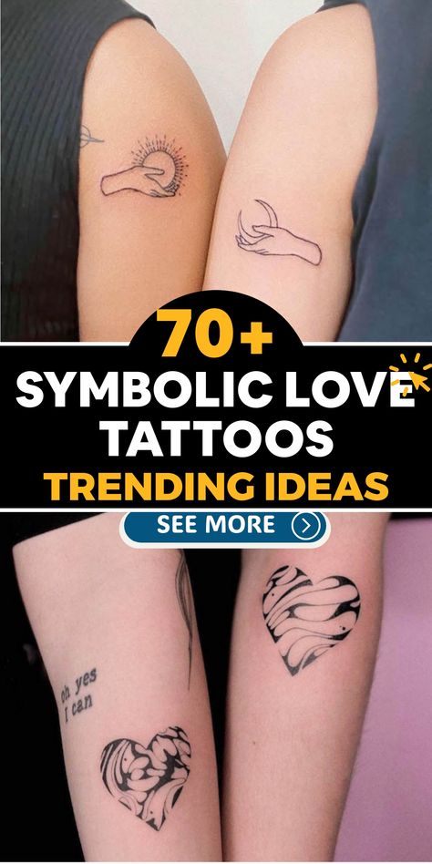 Explore the world of symbolic love tattoos to convey your deep feelings through art. Let your skin be the canvas for expressing love without uttering a word. Dive into a realm where hearts and infinity symbols narrate individual tales of affection in an artistic way. Embrace the beauty and meaning behind each stroke of ink, shaping your personal love story on a unique journey. Best Couple Tattoos True Love, Lesbian Couple Tattoos, Complementary Tattoos, Queer Tattoos, Far Tattoo, Love Symbol Tattoos, Swan Tattoo, Rose Tattoo On Arm, Kiss Tattoos