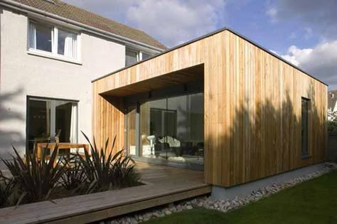 cedar cladding and larch cladding with zinc - Google Search Wooden Cladding Extension, Timber Cladding Extension, Wood Clad Extension, Wooden Extension Ideas, Cedar Extension, Timber Clad Extension, Clad Extension, Exterior Wood Cladding, Wooden Extension