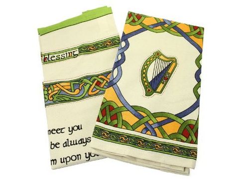 Royal Tara Irish Kitchen Decor Tea Towel or Hand Towel - Set of 2 Add a pop of color and piece of Irish history to your bar or kitchen with these lovely tea towels. Two towel set features one towel with Celtic symbols, and the other with the famous "May the Road Rise to Meet You" Irish blessing. Ships same day! Price : $16.95 http://www.biddymurphy.com/Royal-Tara-Irish-Kitchen-Decor/dp/B00GB5PQSE Irish Kitchen Decor, Irish Kitchen, Irish Tea, Kitchen Decor Signs, Irish Clover, Irish History, Linen Store, Irish Blessing, Celtic Symbols