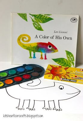 Kitchen Floor Crafts: A Color of His Own: Chameleon Watercolor Project Leo Lionni A Color Of His Own Craft, Jungle Preschool Activities Art Projects, A Color Of His Own Activities Preschool, Kindergarten Book Crafts, Toddler Watercolor Activities, Rainforest Crafts For Toddlers, Book Crafts For Kids Preschool, Cameleon Art, A Color Of His Own