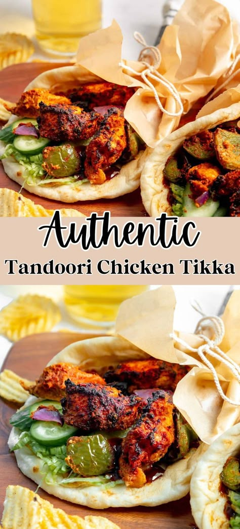 This tandoori chicken tikka recipe is an authentic way to enjoy an Indian favorite at home, without using a tandoor! Tender chicken breast marinated in a flavorful, perfectly spiced tandoori marinade with plenty of bold flavor - does it get much better? This air fryer authentic tandoori chicken tikka takes only 20 minutes to make in the air fryer. Tandoori Chicken Recipe Indian, Tandoori Chicken Tikka Recipe, Chicken Tikka Marinade, Tandoori Chicken Marinade, Tandoori Chicken Tikka, Chicken Tikka Kebab, Chicken Tikka Recipe, Tandoori Chicken Recipe, Tandoori Marinade