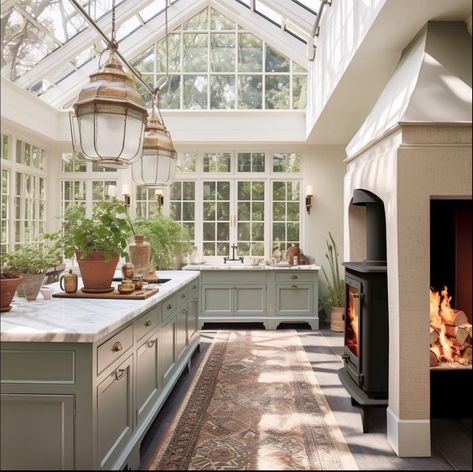 Cottage Interior Kitchen, Windows Inspiration, Kitchen Decor Cottage, Apothecary Kitchen, Sunroom Kitchen, Cottage Core Kitchen, Cottage Core House, Conservatory Kitchen, Cottagecore Kitchen