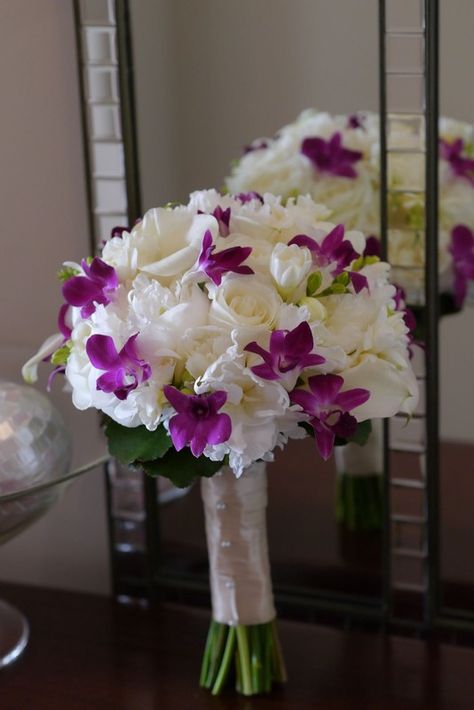 Purple and white wedding bouquet idea - purple orchid and white rose wedding bouquet  {Unique Floral Expressions - Atlanta Florist} Purple Orchid Bouquet, Wedding Bouquet Unique, Orchid Wedding Theme, Purple And White Wedding, White Orchid Bouquet, Orchid Bouquet Wedding, Bouquet Unique, White Rose Wedding, White Rose Wedding Bouquet