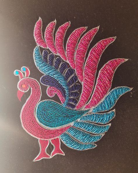 Ariwork Peacock Design, Pecock Model Aari Work, Manipuri Embroidery Motifs, Pecock Model Maggam Work, Pecock Model Aari Work Drawing, Peacock Embroidery Designs Pattern, Aari Thread Work, Aari Motif, Embroidery Learning