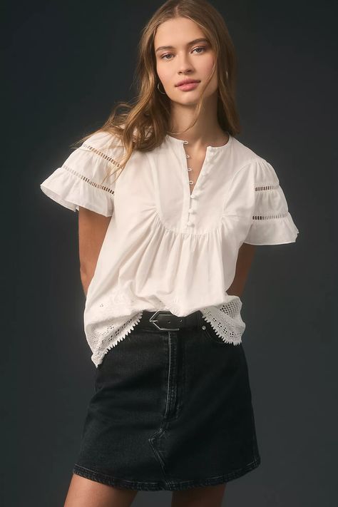 Kids Trend, Cotton Pullover, Anthropologie Top, Peasant Blouse, 50 Fashion, Cotton Blouses, Short Sleeve Blouse, Summer 2024, Dressmaking