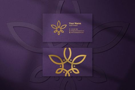 Luxury purple business card with gold em... | Premium Psd #Freepik #psd Purple And Gold Logo Design, Purple And Gold Colour Palette, Gold And Purple Branding, Purple Business Cards, Luxury Color Palette Branding Gold, Purple Branding Design, Violet Branding, Purple And Gold Color Palette, Purple Stationary