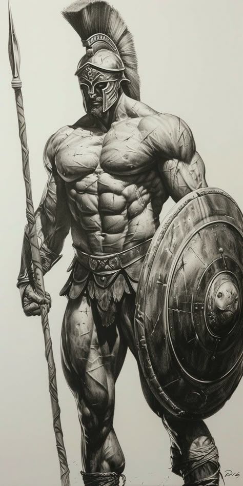 Viking Drawings, Star Wars Art Drawings, Gladiator Tattoo, Spartan Tattoo, Warrior Concept Art, Roman Soldier, Roman Warriors, Greek Mythology Tattoos, Greek Warrior