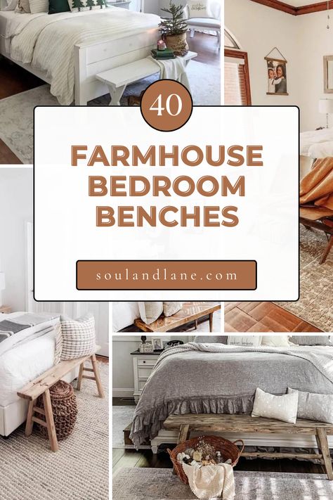 Elevate the comfort and style of your bedroom with our collection of farmhouse bedroom bench inspirations. From rustic wood to upholstered designs, discover creative ways to add charm and functionality to your space. These ideas promise to create a cozy and inviting ambiance, perfect for relaxation and rejuvenation in your farmhouse-inspired bedroom. Farmhouse Bedroom Bench, Bedroom Bench Ideas, French Farmhouse Bedroom, Bedroom Benches, Wooden Storage Bench, White Bench, Farmhouse Bench, Inspired Bedroom, Rustic Bench