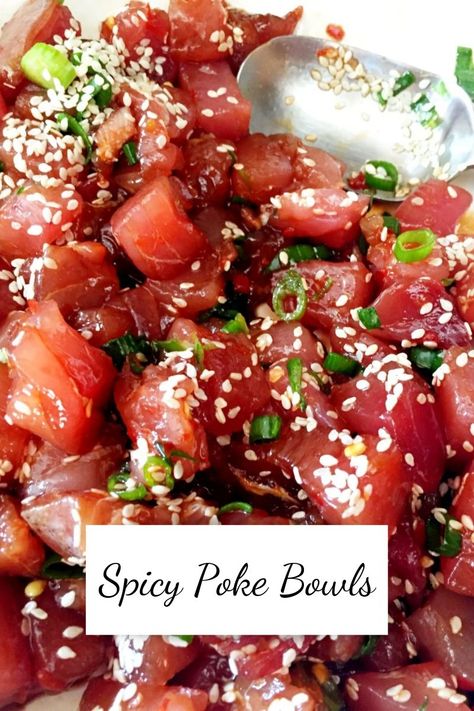 Poke Bowl Sauce Spicy, Spicy Poke Bowl, Raw Tuna Poke Bowl, Hawaiian Poke Sauce, Hawaiian Poke Recipe, Poke Tuna Recipe, Spicy Poke Recipe, Poke Bowl Sauce, Poke Tuna