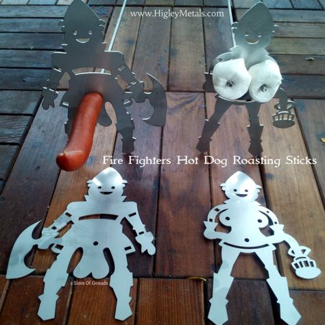 Firefighter Funny, Marshmallow Roasting, Marshmallow Roasting Sticks, Firefighter Humor, Horseshoe Projects, Cnc Ideas, Fire Pit Accessories, Fire Dept, Happy Campers